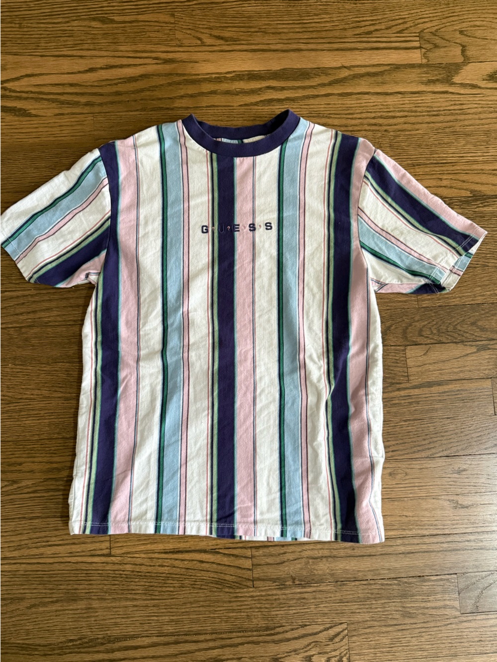 Guess Pastel Striped Tee in Pink, Light and Dark Blue and a hint of Green